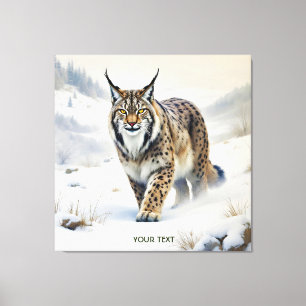 Fantasy Schattige Lynx Wintersneeuw Canvas Afdruk