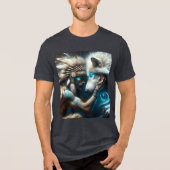 Fantasy Schattige Man Knuffelen Wolf Tri-Blend Shirt (Voorkant)