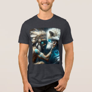 Fantasy Schattige Man Knuffelen Wolf Tri-Blend Shirt