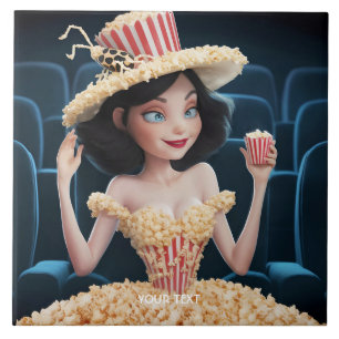 Fantasy Schattige Meisje Cinema Popcorn Tegeltje