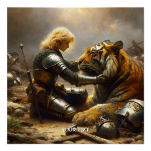 Fantasy Schattige meisje gewonde tijger Perfect Poster