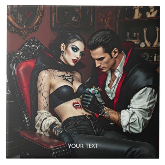 Fantasy Schattige Meisje Man Tattoo Tegeltje (Voorkant)