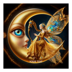 Fantasy Schattige Meisje Spelen Harp Perfect Poster
