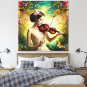 Fantasy Schattige Meisje Vioolbloemen Canvas Afdruk (Insitu (Slaapkamer))