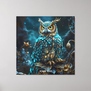 Fantasy Schattige Messing Turquoise Uil Canvas Afdruk