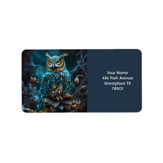Fantasy Schattige Messing Turquoise Uil Etiket (Voorkant)