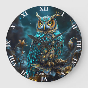 Fantasy Schattige Messing Turquoise Uil Grote Klok