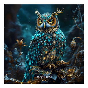 Fantasy Schattige Messing Turquoise Uil Perfect Poster