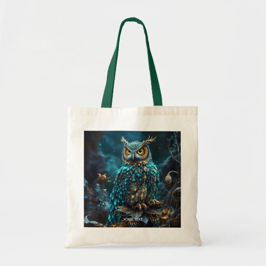 Fantasy Schattige Messing Turquoise Uil Tote Bag (Voorkant)