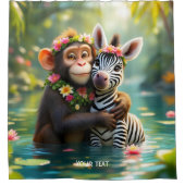 Fantasy Schattige Monkey Zebra Hug Douchegordijn (Voorkant)