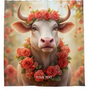 Fantasy Schattige Mooie Koe Rozen Douchegordijn