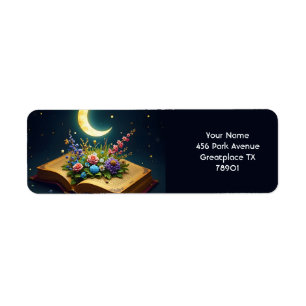 Fantasy Schattige Moon Book Flowers Etiket