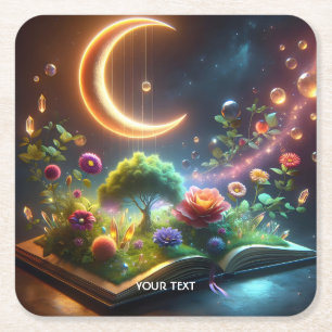 Fantasy Schattige Moon Garden Boek Vierkante Kartonnen Onderzetter