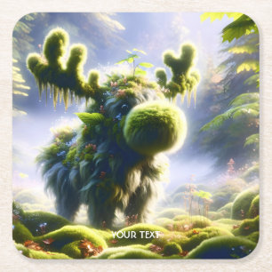 Fantasy Schattige Moss Moose Forest Vierkante Kartonnen Onderzetter