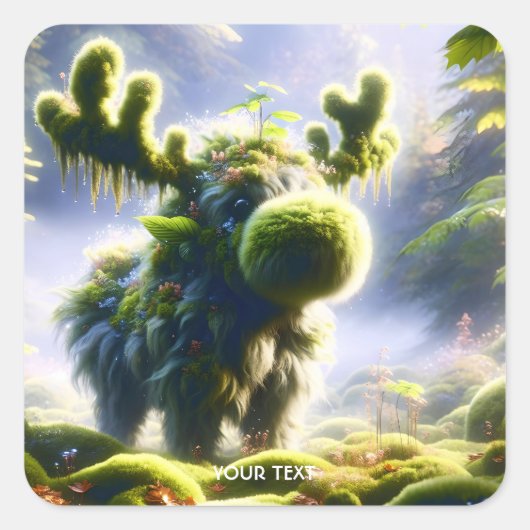 Fantasy Schattige Moss Moose Forest Vierkante Sticker (Voorkant)