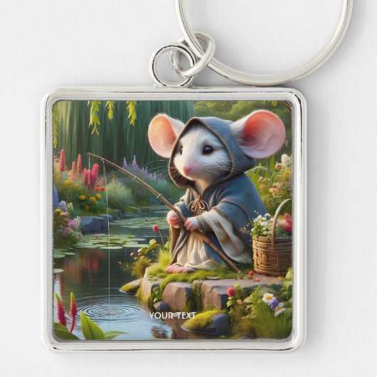 Fantasy Schattige Mouse Vist Bloemen Sleutelhanger (Voorkant)