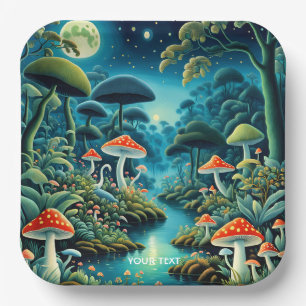 Fantasy Schattige Mushrooms Forest Moon Papieren Bordje