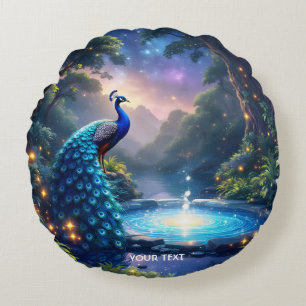 Fantasy Schattige Night Puddle Peacock Rond Kussen