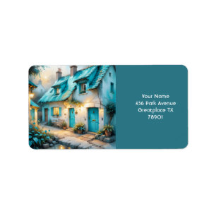 Fantasy Schattige Old Blue House Etiket