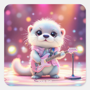 Fantasy Schattige Otter Pop Star Vierkante Sticker
