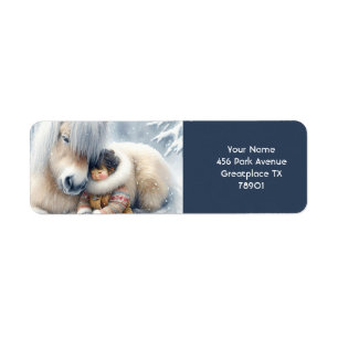 Fantasy Schattige Paard Meisje Winter Etiket