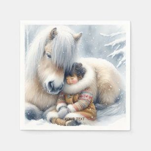 Fantasy Schattige Paard Meisje Winter Servet
