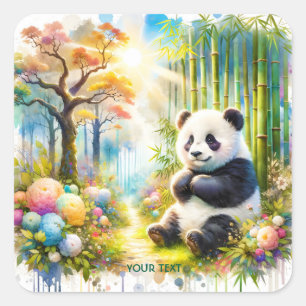 Fantasy Schattige Panda Bamboo Forest Vierkante Sticker