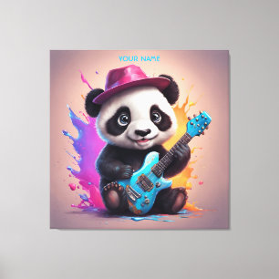 Fantasy Schattige Panda Spelen Gitaar Canvas Afdruk