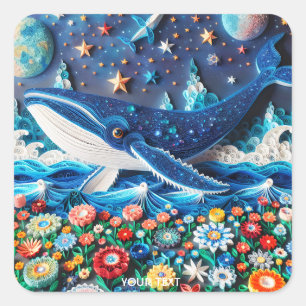 Fantasy Schattige Papieren Walvisbloemen Vierkante Sticker