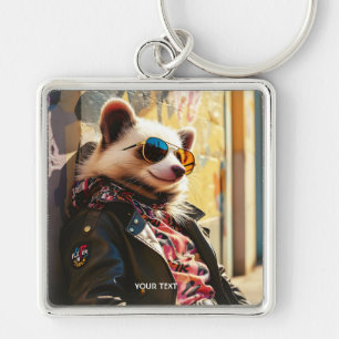 Fantasy Schattige Possum Leather Jacket Sleutelhanger