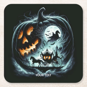 Fantasy Schattige Pumpkin Horse Moon Vierkante Kartonnen Onderzetter