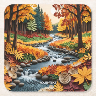Fantasy Schattige Quilling Herfst Landschap Vierkante Kartonnen Onderzetter