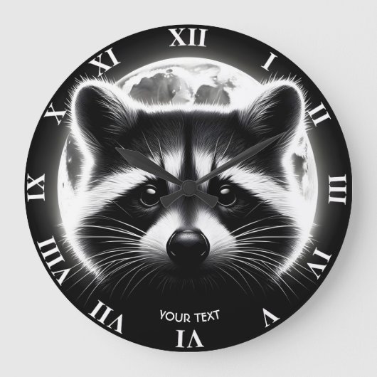 Fantasy Schattige Racoon Face Moon Grote Klok (Voorkant)