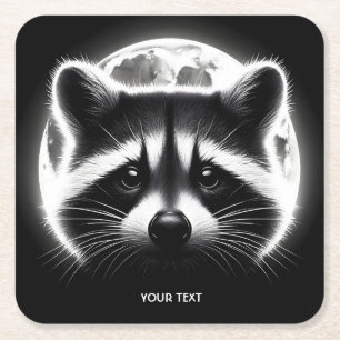 Fantasy Schattige Racoon Face Moon Vierkante Kartonnen Onderzetter