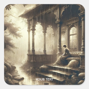 Fantasy Schattige Rain Ruins Meisje Vierkante Sticker