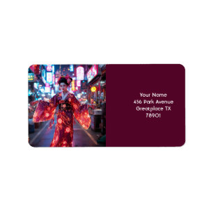 Fantasy Schattige Red Cyber Kimono Etiket
