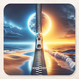 Fantasy Schattige Rits Night Day Vierkante Kartonnen Onderzetter