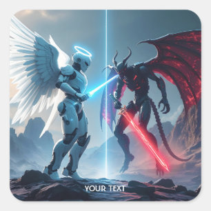 Fantasy Schattige Robot Demon Fighting Vierkante Sticker