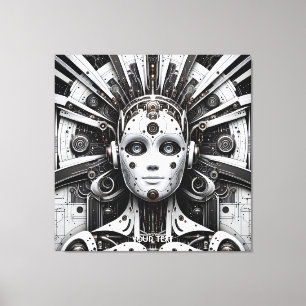 Fantasy Schattige Robot Zwart Wit Canvas Afdruk