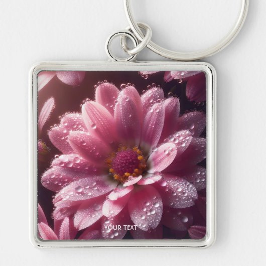 Fantasy Schattige Roze Bloem Dew Sleutelhanger (Voorkant)