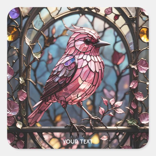 Fantasy Schattige roze vlekken glasvogel Vierkante Sticker (Voorkant)