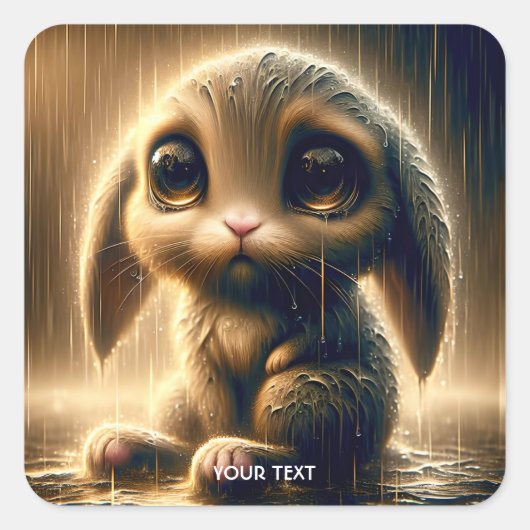 Fantasy Schattige Sad Bunny Rain Vierkante Sticker (Voorkant)
