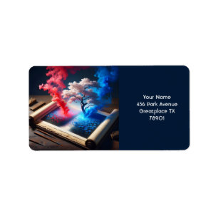 Fantasy Schattige Sakura Blauw Rood Etiket