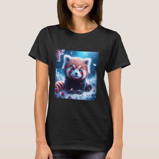 Fantasy Schattige Sakura Panda Rood T-shirt (Voorkant)