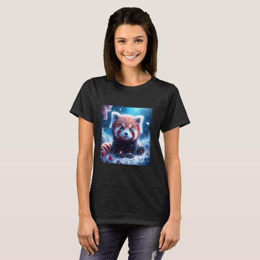 Fantasy Schattige Sakura Panda Rood T-shirt (Voorkant volledig)