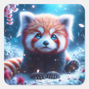Fantasy Schattige Sakura Panda Rood Vierkante Sticker