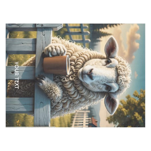Fantasy Schattige Schaap Koffie Avond Tafelkleed (Voorkant (Horizontaal))