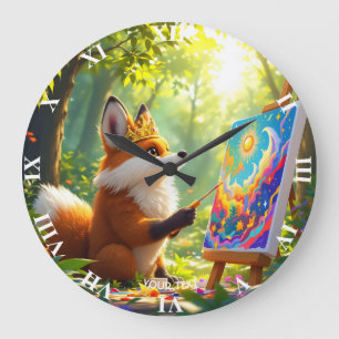Fantasy Schattige schilderij King Fox Grote Klok