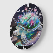 Fantasy Schattige Schildpad Glazen Bloemen Grote Klok (Hoek)