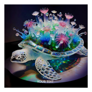 Fantasy Schattige Schildpad Glazen Bloemen Perfect Poster